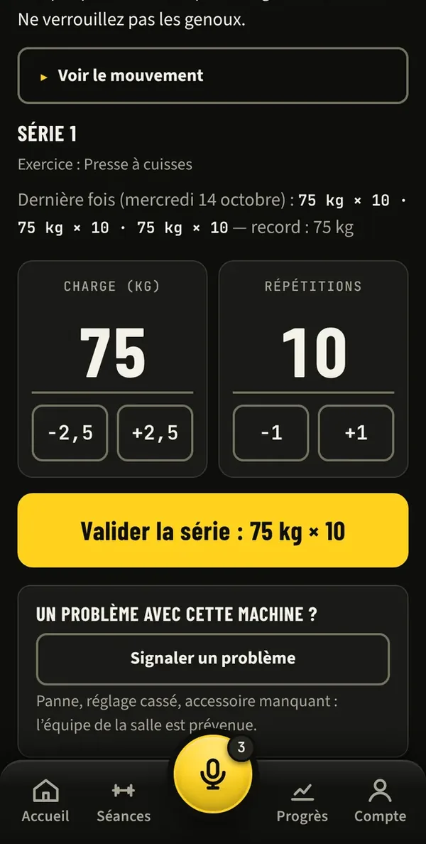 GE2 Train : valider une série de 75 kg × 10